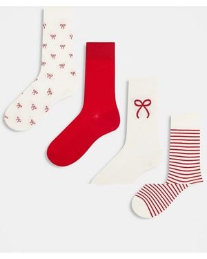 Lindex 4 Pack Printed Sock With Glitter Detail - Red