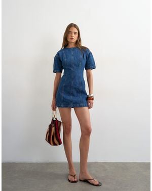 TOPSHOP Denim Short Sleeve Mini Dress - Blue