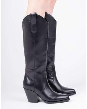 OFF THE HOOK Austin Leather Pointed-Toe Knee-High Western Boots - Blue