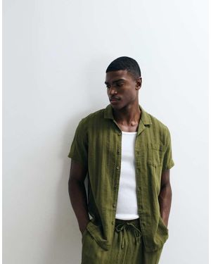 Brave Soul Co-Ord Short Sleeve Shirt With Revere Collar - Green