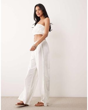 ASOS Crochet Insert Wide Leg Trousers With Tassel Tie - Natural