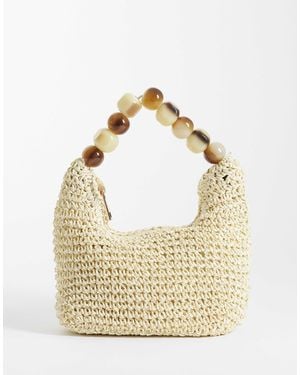 ASOS Pochette en paille avec poignée à billes en résine - naturel - Métallisé