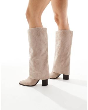 London Rebel Elena Fold-over Knee Boots - Natural