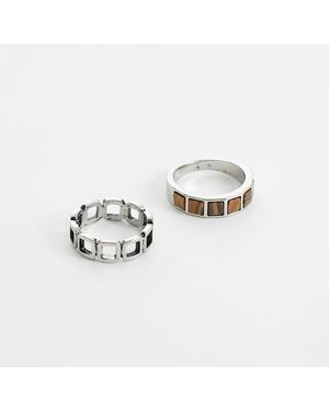 ASOS Set Van 2 Ringen Met Open Schakels En Imitatie-Tijgeroog Steentjes - Wit