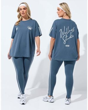 Yours Clothing Active 'Wellness Studio' T-Shirt - Blue