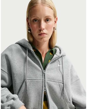 Nike Studio Fleece Sudadera Con Capucha Extragrande, Con Cremallera Completa Y Corta, En - Gris