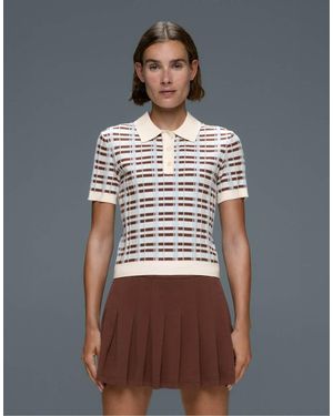 Oysho Short-sleeved Check Knit Polo Shirt - White