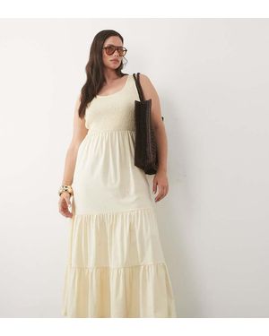 Brave Soul Brave Soul Curve Scoop Neck Shirred Bodice Dress With Tiered Skirt - Natural