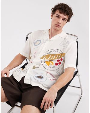 SELECTED X hotel amour - chemise à manches courtes avec imprimé dîner - crème - Neutre