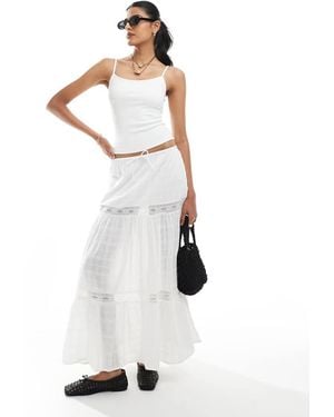 Bershka Lace Embriodered Tiered Maxi Skirt - White