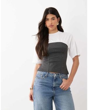 ASOS Short Sleeve Top With Pinstripe Contrast - White