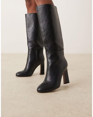 ASOS Carly Block Heel Pull On Knee Boots - Black