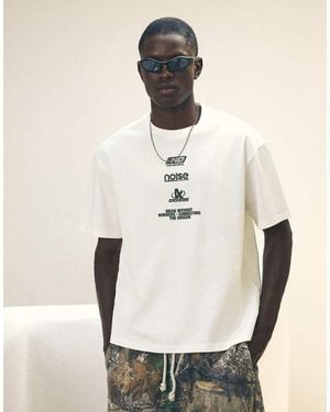 Bershka Relaxed Fit Print T-Shirt - Natural