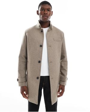 Jack & Jones Wool Blend Funnel Neck Coat - Natural