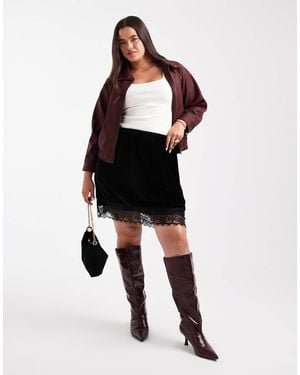 ASOS Asos Design Curve Velvet Lace Trim Mini Skirt - White