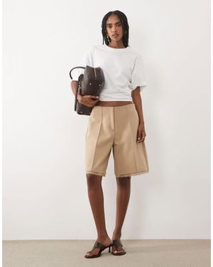 Miss Selfridge Tailored Bermuda Short With Lace Trim - Natural