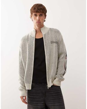 Ed Hardy Life Before Honour Fur Detail Knitted Zip Through Jacket - Grey