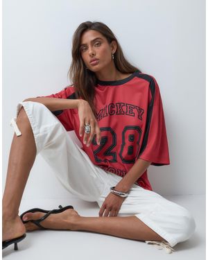 ASOS Disney Airtex Mesh Oversized T-Shirt With Varsity Print - Red