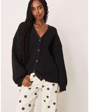 ASOS Knitted Wool Blend Slouchy Cardigan With Chunky Rib - Black