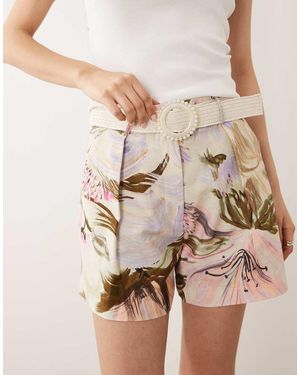 River Island Floral Belted Short Co-ord - Natural