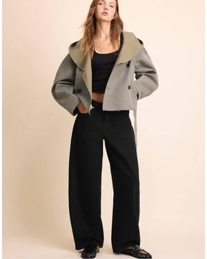 Stradivarius Trench Corto Reversibile A Quadri Color Kaki - Nero