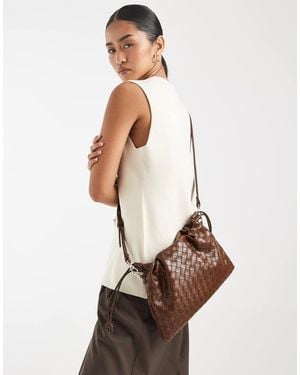 PASQ Woven Drawstring Crossbody Bag - Natural