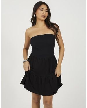 Brave Soul Jersey Strapless Tiered Mini Dress - Black