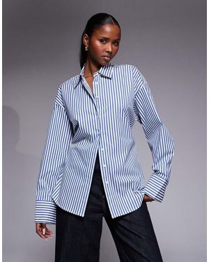 GOOD AMERICAN Oversized Adjustable Waist Poplin Shirt - Blue