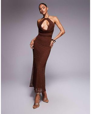 ASOS Crochet Sequin Halter Maxi Dress With Cut Out - Purple
