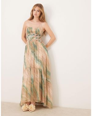 ASOS Ruched Bust Cami Maxi Dress With Lattice Waist Detail - Natural