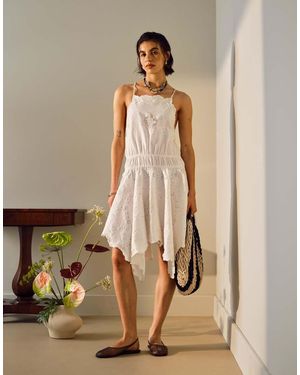 TOPSHOP Heavy Embroidered Hanky Hem Mini Dress - Natural