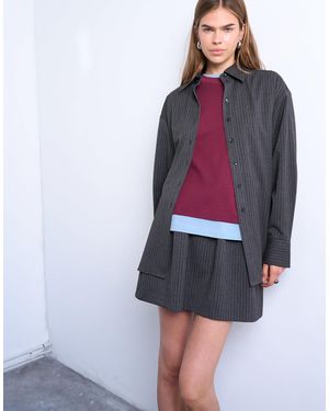 TOPSHOP Brushed Pinstripe Tailored Shirt - Gray