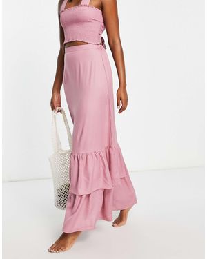 esmé studios Esmee Exclusive Beach Maxi Skirt With Double Frill Hem Co-Ord - Pink
