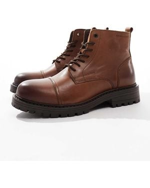 Jack & Jones Chunky Leather Lace Up Boot - Black