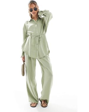 ASOS Modal Tie Waist Wide Leg Pants - Green