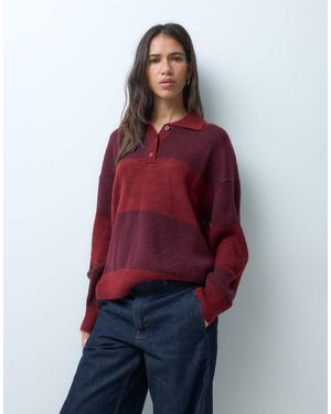 Noisy May Oversized Geborstelde Polotrui Met Rode En Bordeauxrode Strepen - Rood