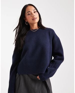 ASOS Boxy Crew Neck Sweater With Side Split Detail - Blue
