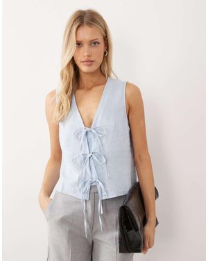 Nobody's Child Tessa Tie Front Linen Blend Top - White