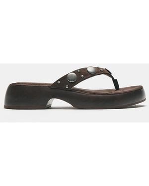 Pull&Bear Studded Thong Sandals - Brown