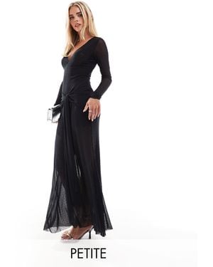 Ever New Petite Long Sleeve Plunge Hotfix Maxi Dress - White
