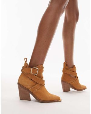 Bronx Botines De Estilo Wéstern Con Hebilla De Ante New-Kole De -Marrón