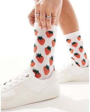 Accessorize Chaussettes à imprimé fraises - et rouge - Blanc