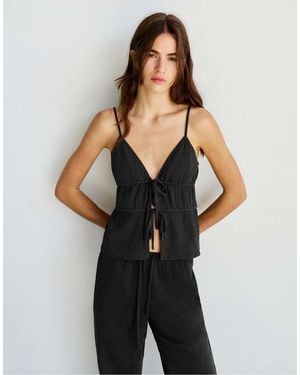 Pull&Bear Textured Strappy Top - Black