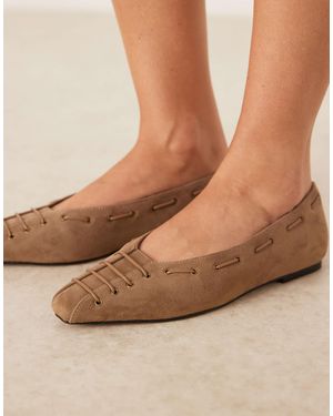 ASOS Lachlan Eyelet Detail Chisel Toe Ballet Flats - Brown
