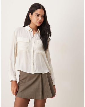 Aware Utility Style Long Sleeve Shirt With Fold Up Cuff Detail - Natural