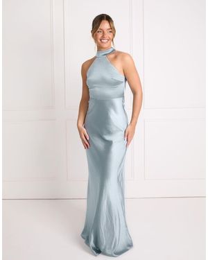 Six Stories Vestido De Dama De Honor Largo Azul Tenue Con Cuello Halter De Satén
