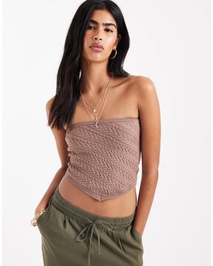 Bershka Knitted Bandeau Top - Natural