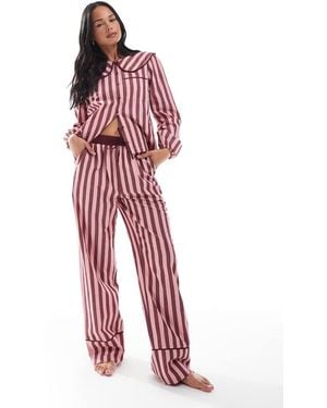 Threadbare Button Down Pyjamas With Collar - Red