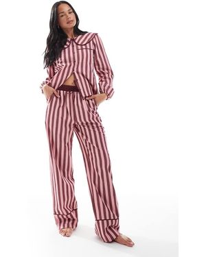Threadbare Button Down Pyjamas With Collar - Red