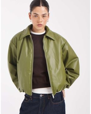 Pieces Leather-look Padded Bomber Jacket - Green